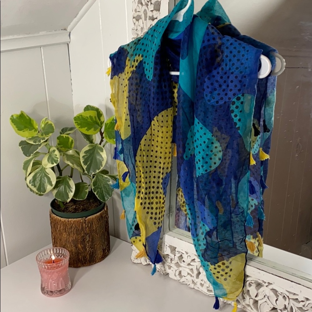 Blue and Yellow Patterned Scarf
